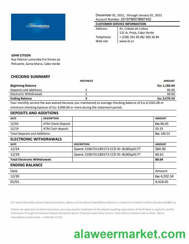 Cabo Verde Banco Inter-Atlântico bank statement